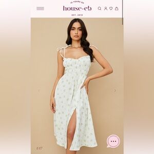 House of CB White Floral Midi Dress with Green Print